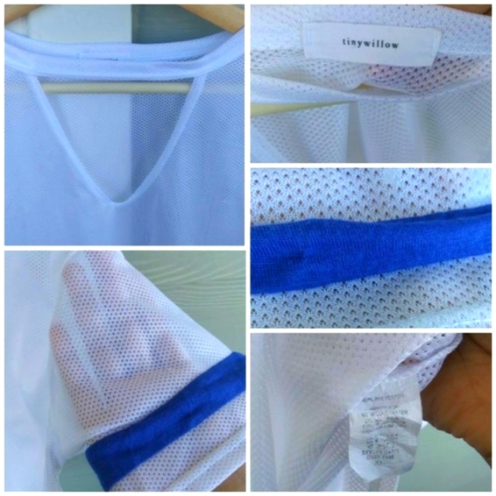 3 for $20: Mesh Athletic Crop Top w/ Blue Stripes-Size XL - Picture 3 of 7